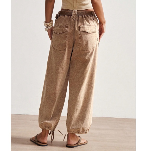 Mineral Wash Pockets Tie Cuff Denim Cotton Pants - Picture 6 of 7